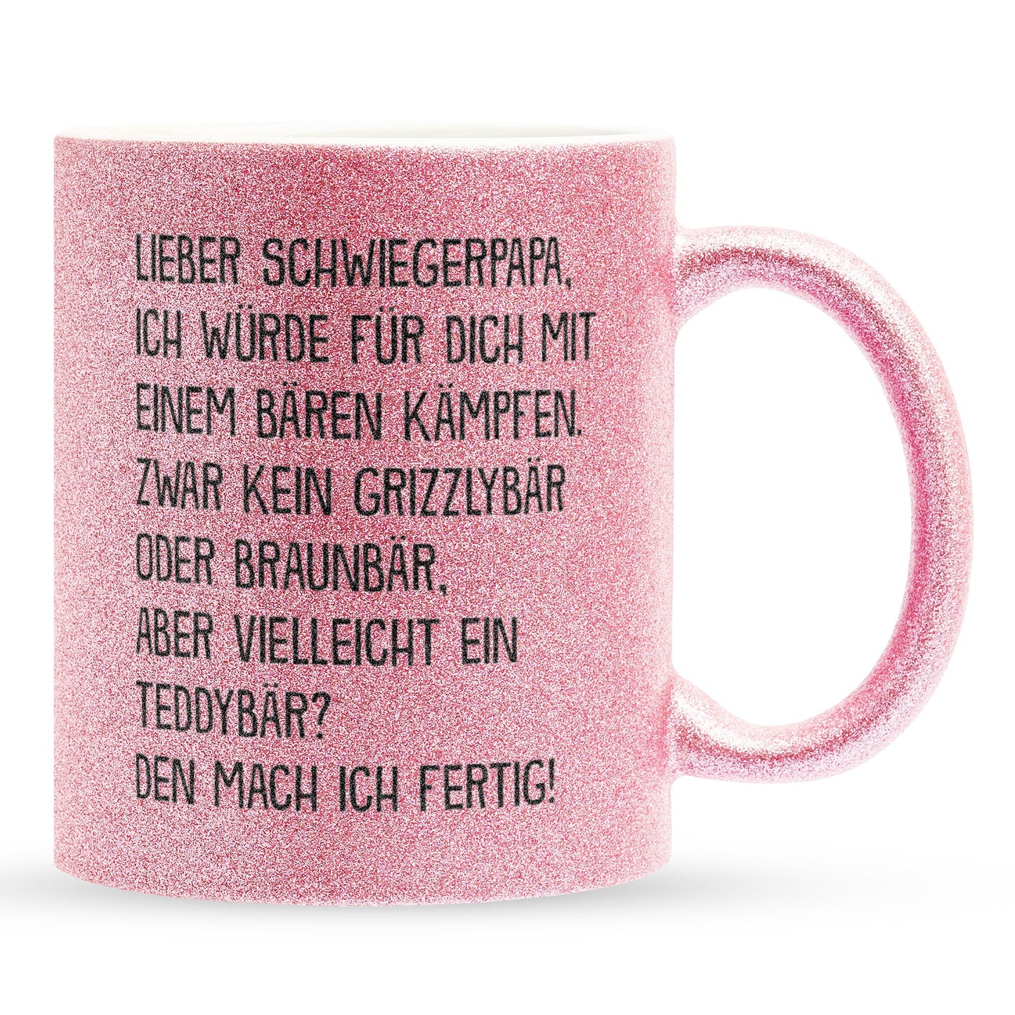 22Feels® Schwiegerpapa Geschenk - Glitzertasse mit Spruch (Pink, 320ml)-Glitzertasse Pink 320ml-22Feels