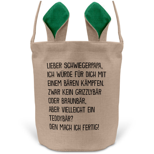 22Feels® Schwiegerpapa Osterkorb mit Henkel Ostergeschenk Tragetasche Ostern Deko Osternest Körbchen Hasenohren (Beige/Grün)-Ostern Tragetasche-22Feels