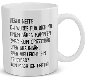 22Feels® Neffe Geschenk - Tasse mit Spruch: Mit Bären Kämpfen (Weiss, 320ml)-Weisse Tasse 320ml-22Feels