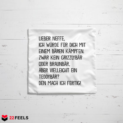 22Feels® Neffe Geschenk - Kissen mit Spruch (Weiss 40x40cm)-Kissen Weiss 40x40-22Feels