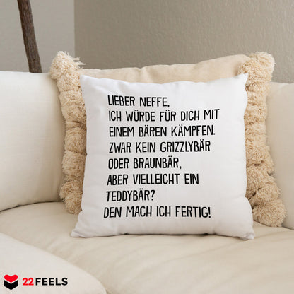 22Feels® Neffe Geschenk - Kissen mit Spruch (Weiss 40x40cm)-Kissen Weiss 40x40-22Feels