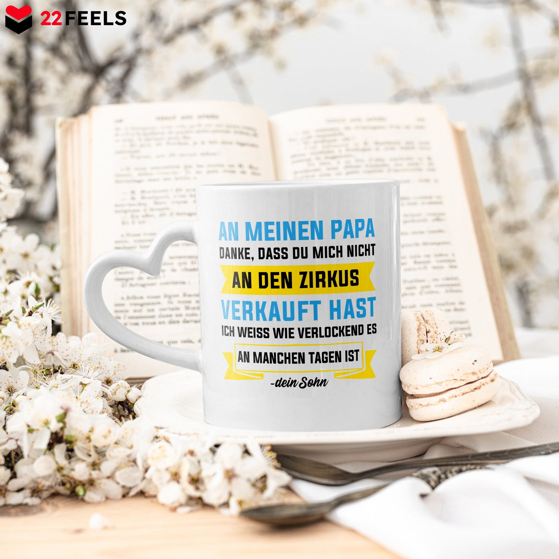 22Feels® Papa Geschenk von Sohn - Tasse mit Spruch: Zirkus (Herzhenkel, Weiss, 320ml)-Tasse Weiss Herzhenkel 320ml-22Feels