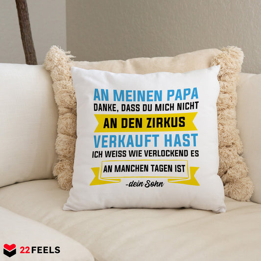 22Feels® Papa Geschenk vom Sohn - Kissen mit Spruch (Weiss 40x40cm)-Kissen Weiss 40x40-22Feels