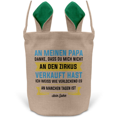 22Feels® Papa Osterkorb von Sohn Vater mit Henkel Ostergeschenk Tragetasche Ostern Deko Osternest Körbchen Hasenohren (Beige/Grün)-Ostern Tragetasche-22Feels