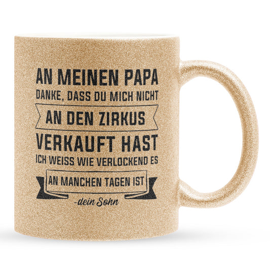 22Feels® Papa Geschenk von Sohn - Glitzertasse mit Spruch (Gold, 320ml)-Glitzertasse Gold 320ml-22Feels