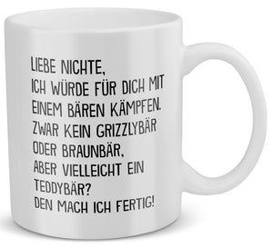 22Feels® Nichte Geschenk - Tasse mit Spruch: Mit Bären Kämpfen (Weiss, 320ml)-Weisse Tasse 320ml-22Feels
