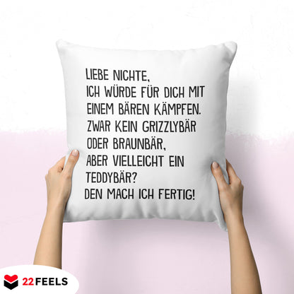 22Feels® Nichte Geschenk - Kissen mit Spruch (Weiss 40x40cm)-Kissen Weiss 40x40-22Feels