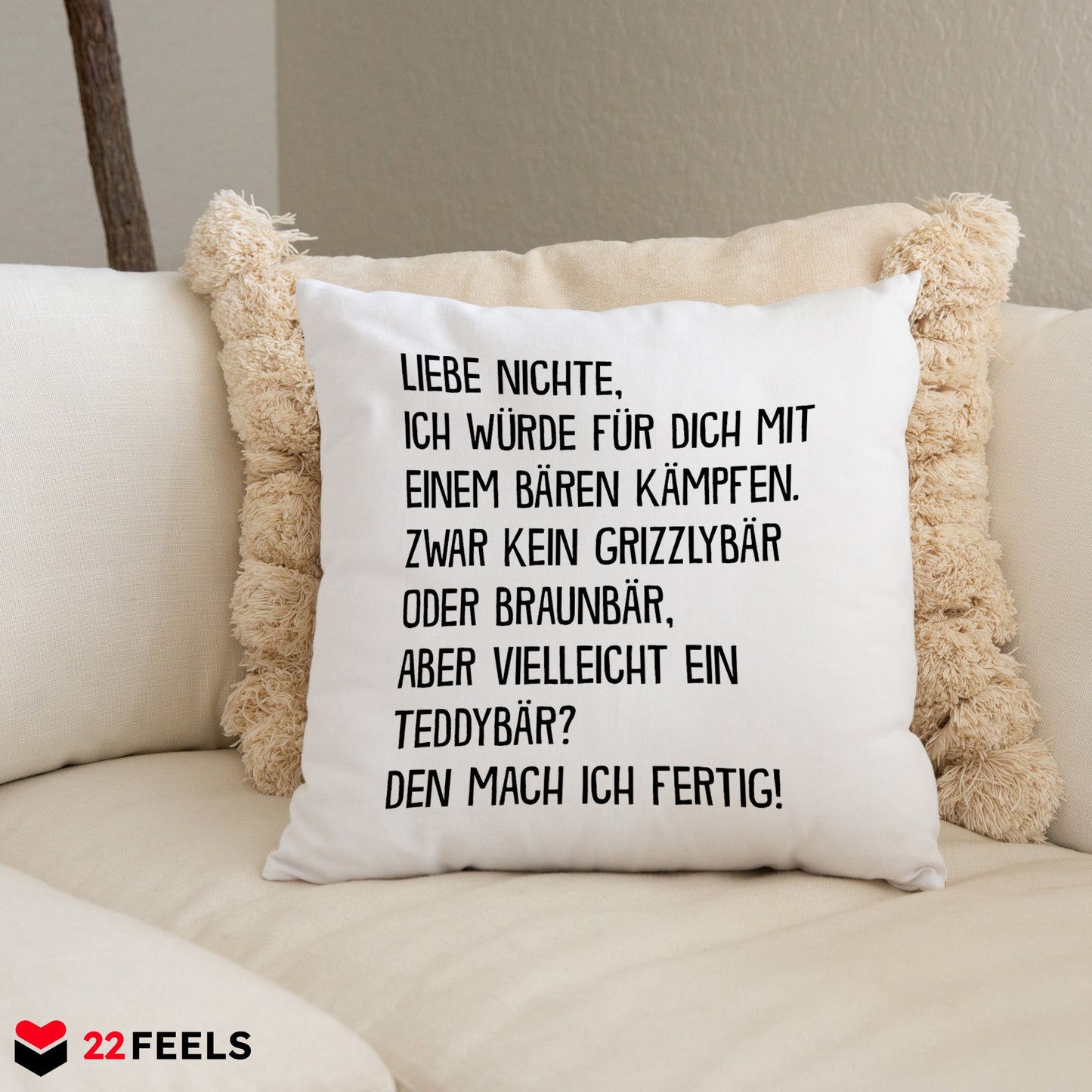 22Feels® Nichte Geschenk - Kissen mit Spruch (Weiss 40x40cm)-Kissen Weiss 40x40-22Feels