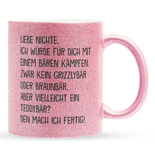 22Feels® Nichte Geschenk - Glitzertasse mit Spruch (Pink, 320ml)-Glitzertasse Pink 320ml-22Feels