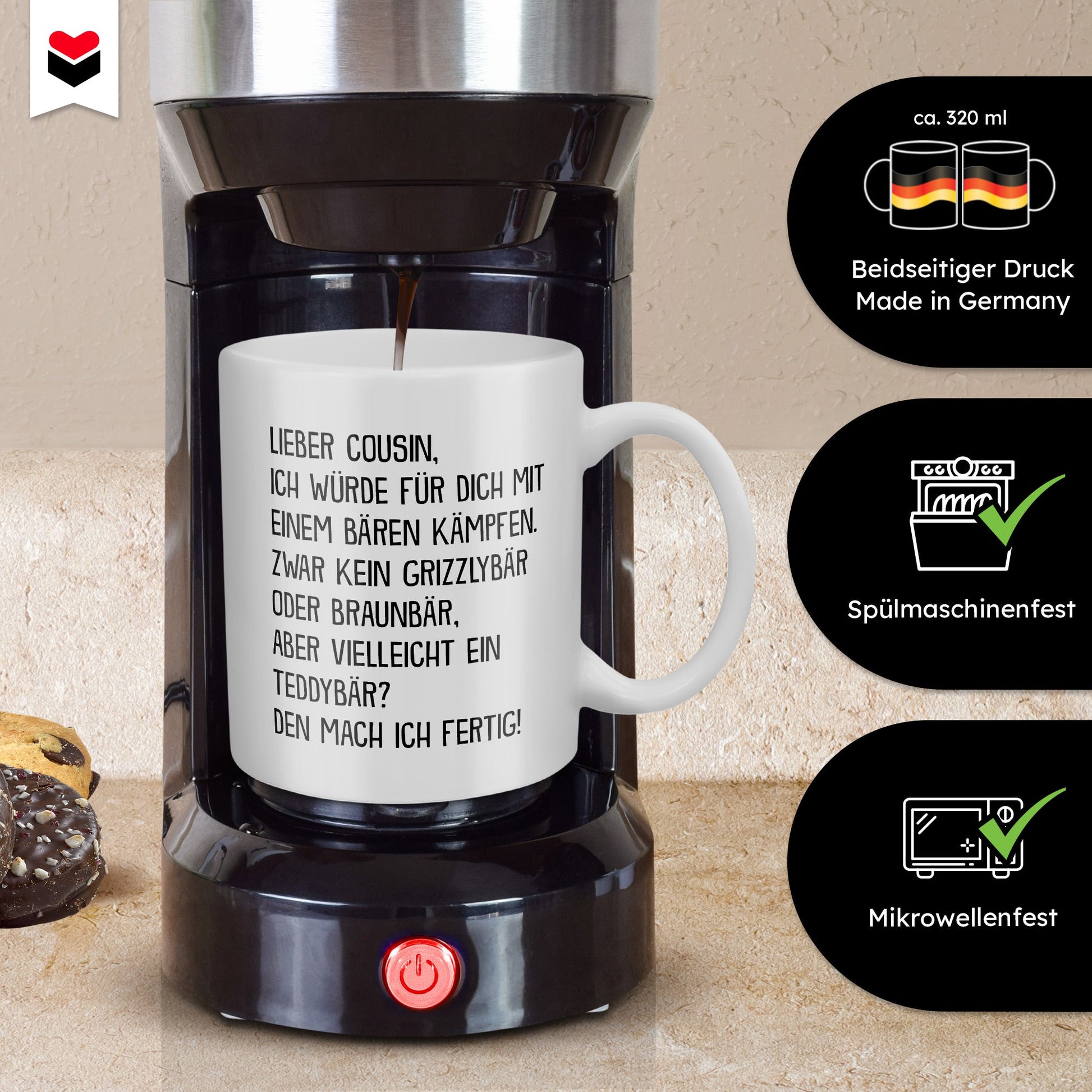 22Feels® Geschenk für Cousin - Tasse mit Spruch: Mit Bären Kämpfen (Weiss, 320ml)-Weisse Tasse 320ml-22Feels