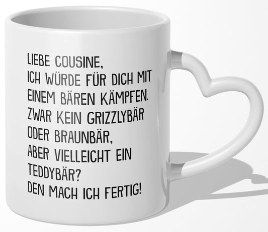 22Feels® Cousine Geschenk - Tasse mit Spruch (Herzhenkel, Weiss, 320ml)-Tasse Weiss Herzhenkel 320ml-22Feels