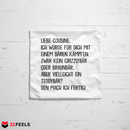 22Feels® Cousine Geschenk - Kissen mit Spruch (Weiss 40x40cm)-Kissen Weiss 40x40-22Feels