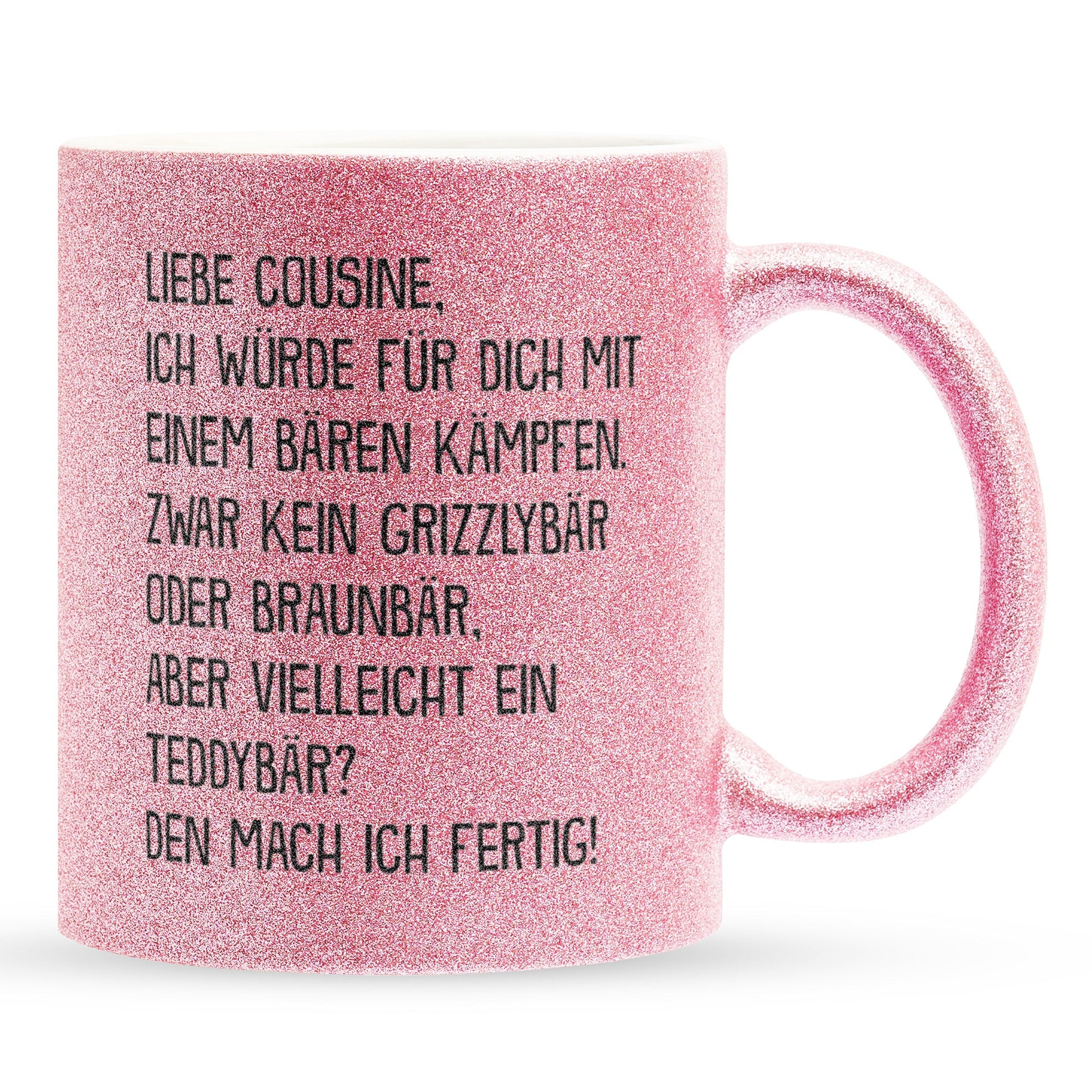 22Feels® Cousine Geschenk - Glitzertasse mit Spruch (Pink, 320ml)-Glitzertasse Pink 320ml-22Feels