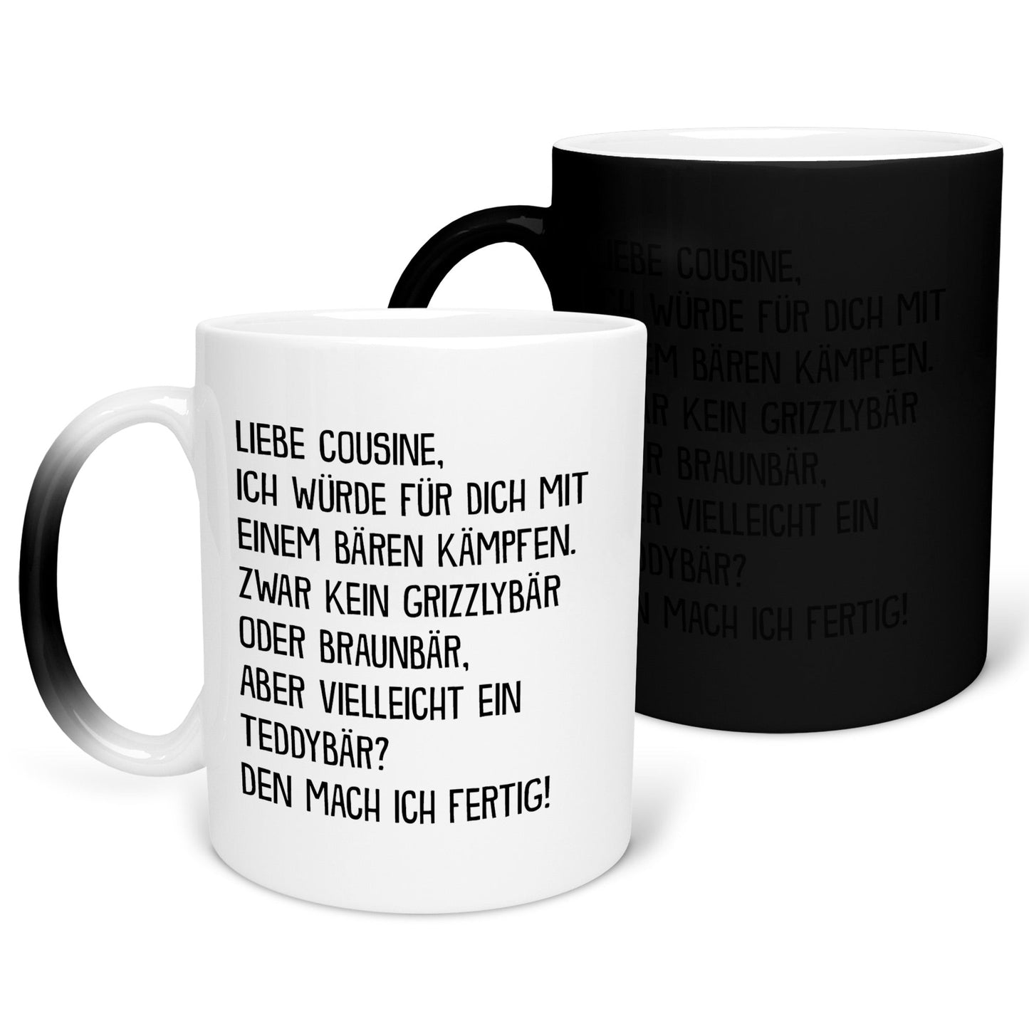 22Feels® Cousine Geschenk - Zaubertasse mit Spruch (Matt-Schwarz und Weiss, 320ml)-Farbwechsel Tasse Matt 320ml-22Feels