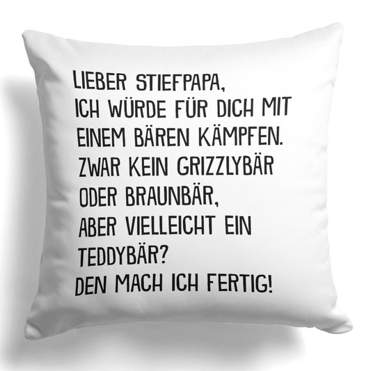 22Feels® Stiefvater Geschenk - Kissen mit Spruch (Weiss 40x40cm)-Kissen Weiss 40x40-22Feels
