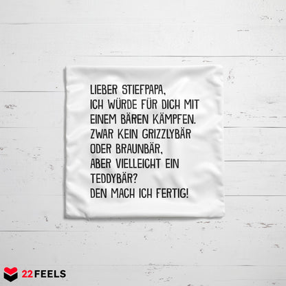 22Feels® Stiefvater Geschenk - Kissen mit Spruch (Weiss 40x40cm)-Kissen Weiss 40x40-22Feels