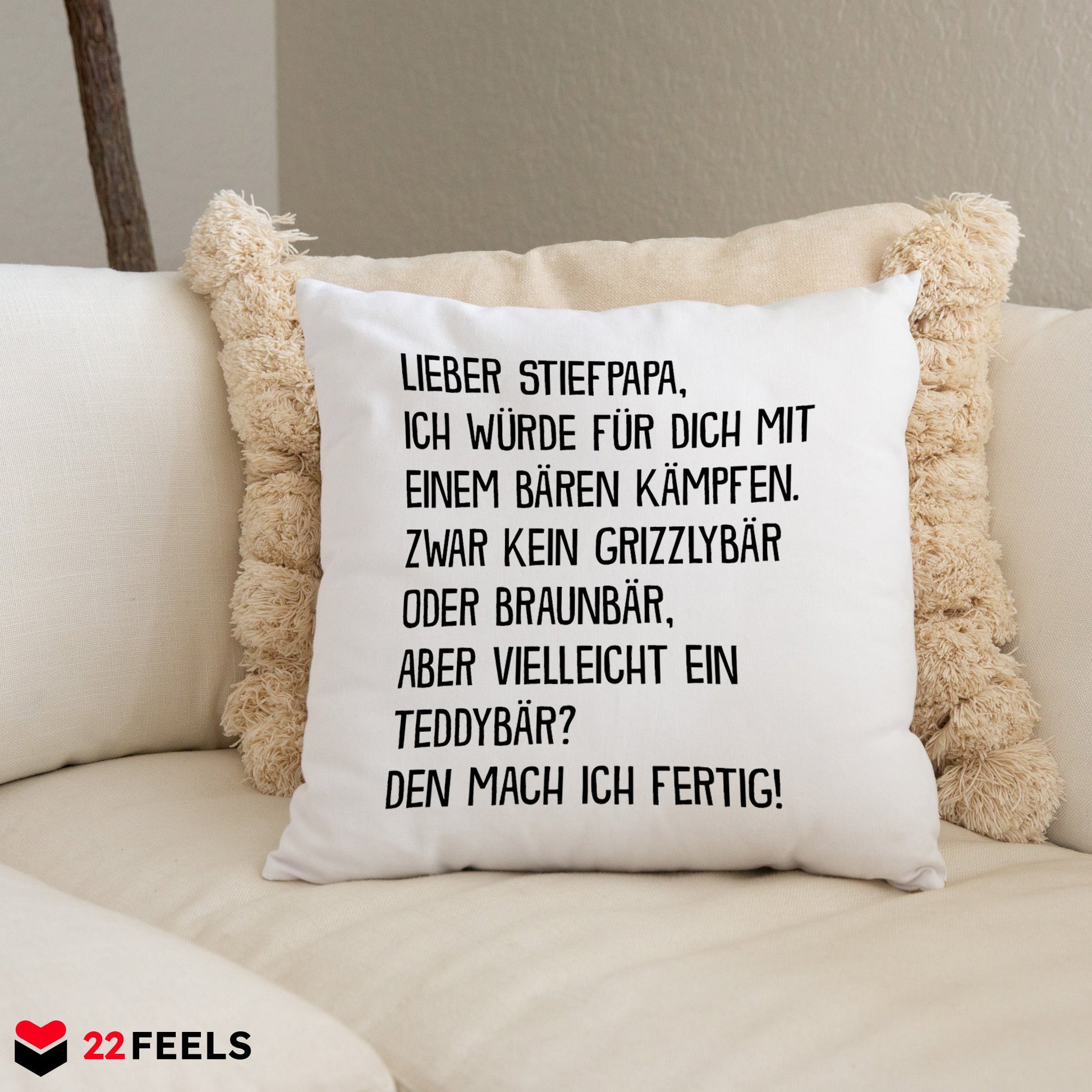22Feels® Stiefvater Geschenk - Kissen mit Spruch (Weiss 40x40cm)-Kissen Weiss 40x40-22Feels