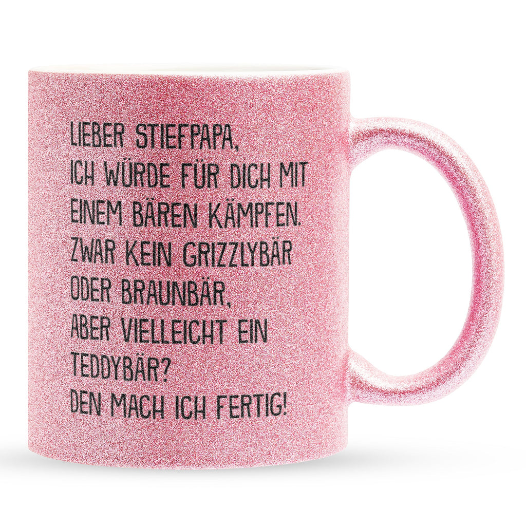 22Feels® Stiefvater Geschenk - Glitzertasse mit Spruch (Pink, 320ml)-Glitzertasse Pink 320ml-22Feels