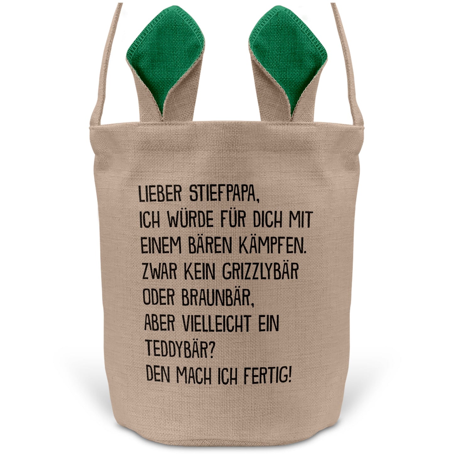 22Feels® Stiefpapa Stiefvater Osterkorb mit Henkel Ostergeschenk Tragetasche Ostern Deko Osternest Körbchen Hasenohren (Beige/Grün)-Ostern Tragetasche-22Feels