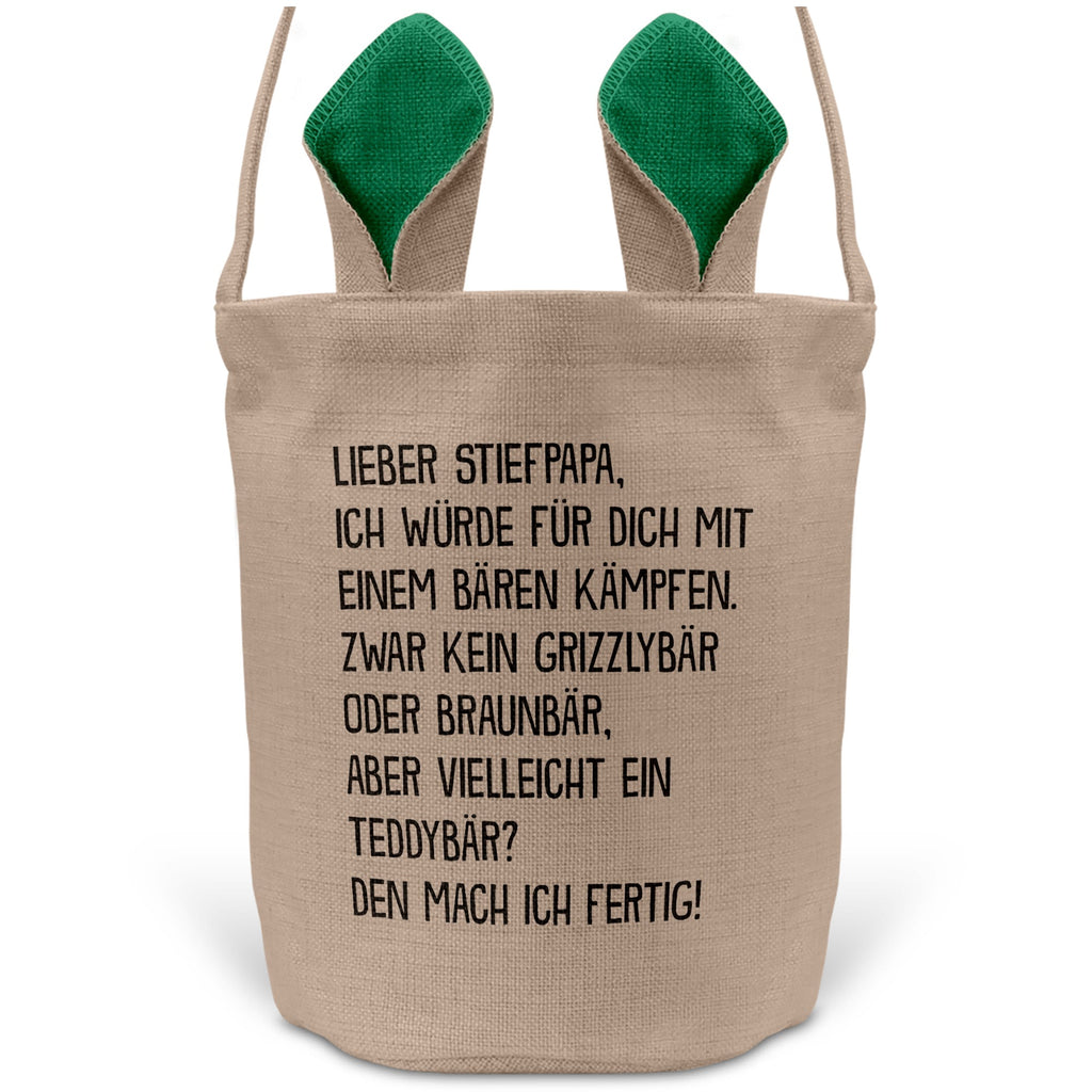 22Feels® Stiefpapa Stiefvater Osterkorb mit Henkel Ostergeschenk Tragetasche Ostern Deko Osternest Körbchen Hasenohren (Beige/Grün)-Ostern Tragetasche-22Feels