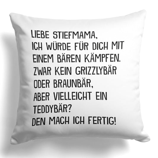 22Feels® Stiefmama Geschenk - Kissen mit Spruch (Weiss 40x40cm)-Kissen Weiss 40x40-22Feels