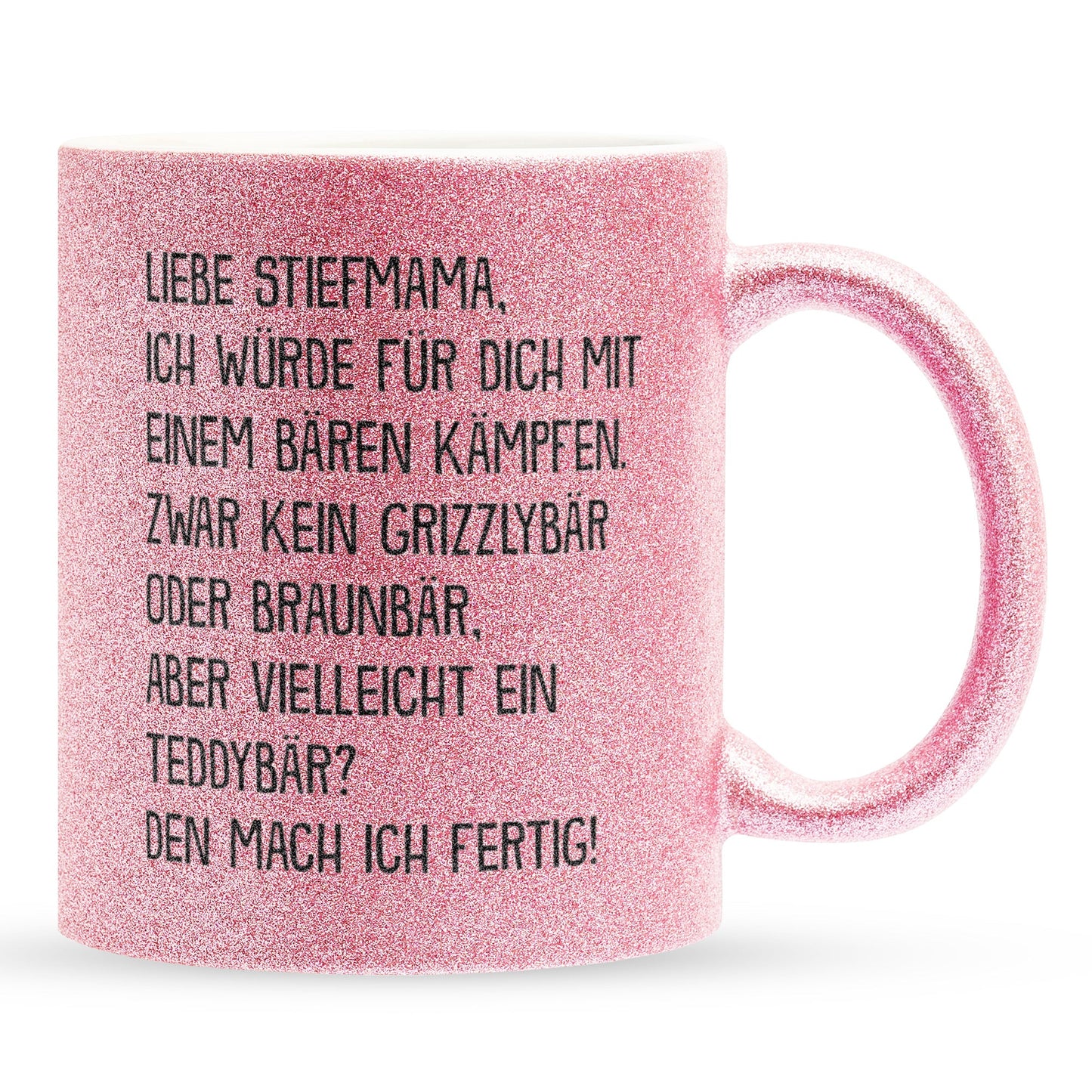 22Feels® Stiefmama Geschenk - Glitzertasse mit Spruch (Pink, 320ml)-Glitzertasse Pink 320ml-22Feels