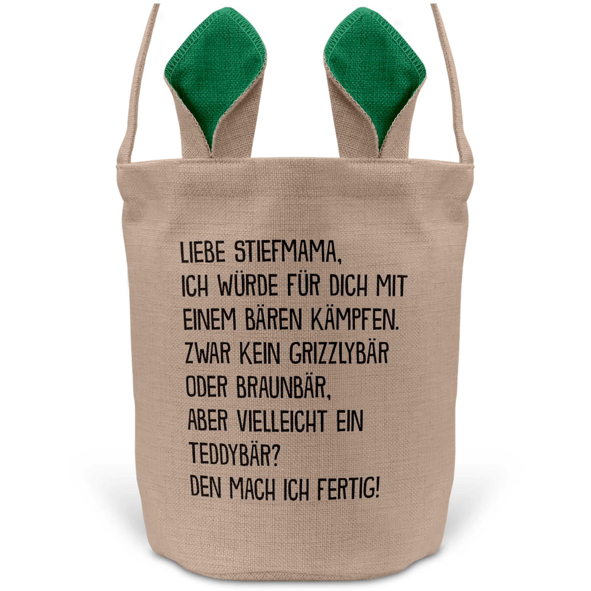 22Feels® Stiefmama Stiefmutter Osterkorb mit Henkel Ostergeschenk Tragetasche Ostern Deko Osternest Körbchen Hasenohren (Beige/Grün)-Ostern Tragetasche-22Feels