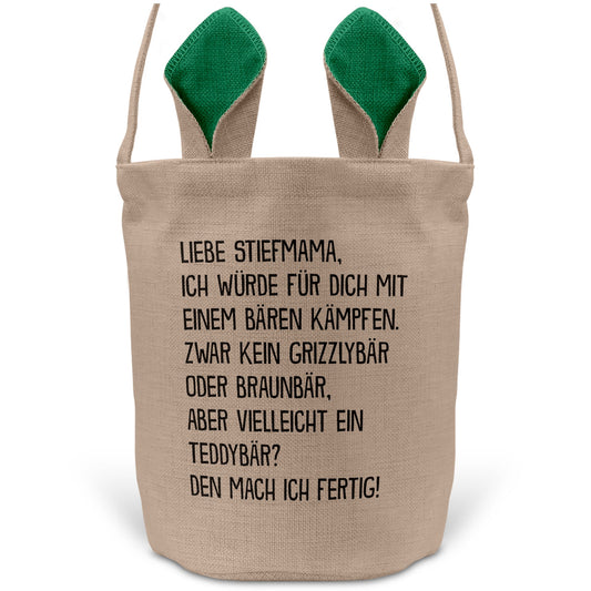 22Feels® Stiefmama Stiefmutter Osterkorb mit Henkel Ostergeschenk Tragetasche Ostern Deko Osternest Körbchen Hasenohren (Beige/Grün)-Ostern Tragetasche-22Feels