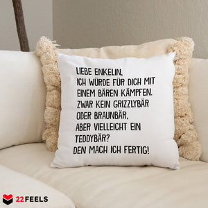 22Feels® Enkelin Geschenk - Kissen mit Spruch (Weiss 40x40cm)-Kissen Weiss 40x40-22Feels