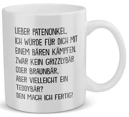 22Feels® Patenonkel Geschenk - Tasse mit Spruch: Mit Bären Kämpfen (Weiss, 320ml)-Weisse Tasse 320ml-22Feels