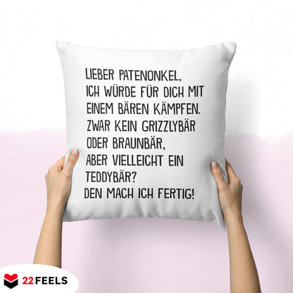 22Feels® Patenonkel Geschenk - Kissen mit Spruch (Weiss 40x40cm)-Kissen Weiss 40x40-22Feels