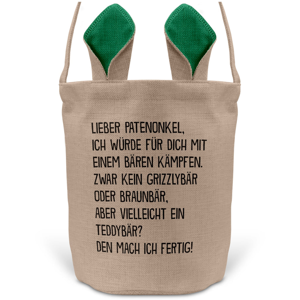 22Feels® Patenonkel Pate Osterkorb mit Henkel Ostergeschenk Tragetasche Ostern Deko Osternest Körbchen Hasenohren (Beige/Grün)-Ostern Tragetasche-22Feels