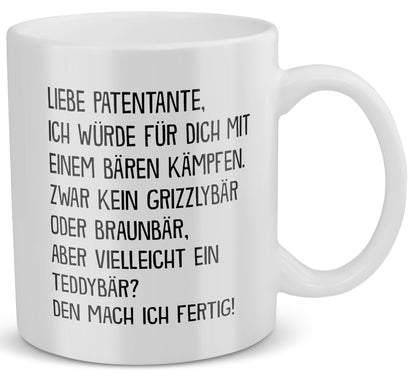 22Feels® Patentante Geschenk - Tasse mit Spruch: Mit Bären Kämpfen (Weiss, 320ml)-Weisse Tasse 320ml-22Feels
