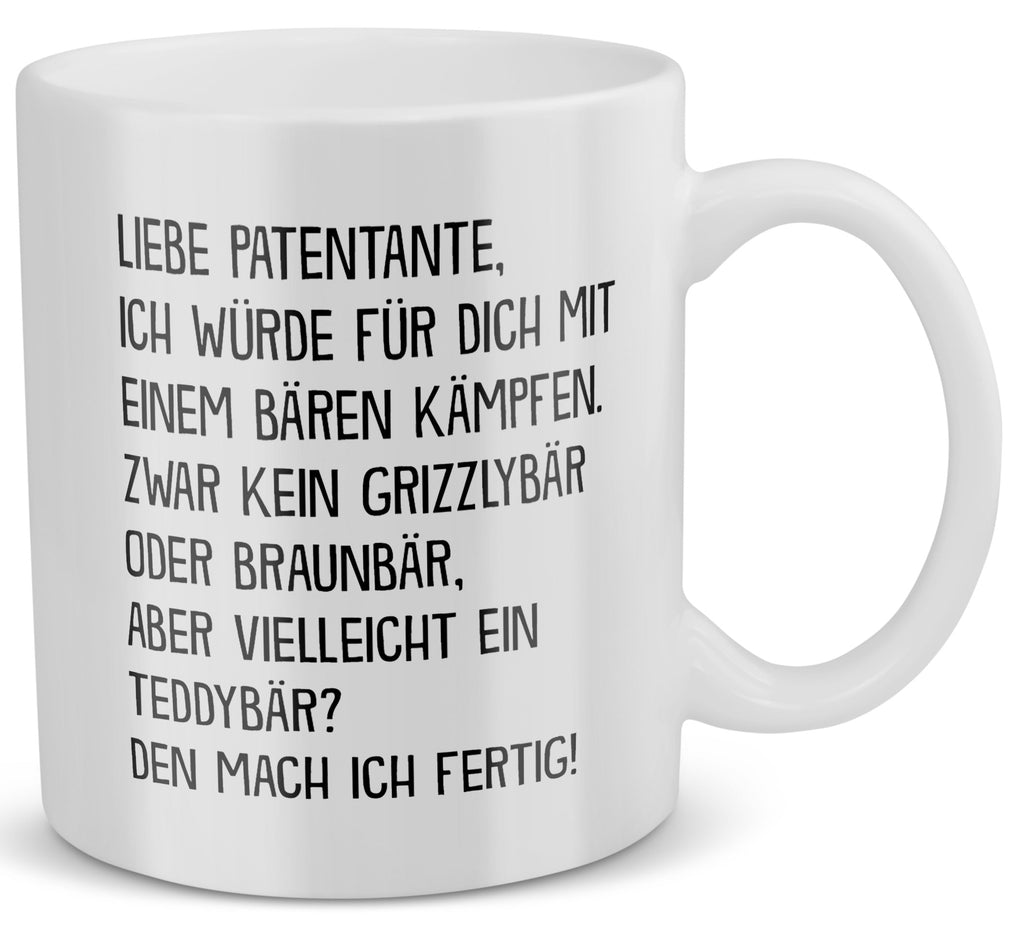 22Feels® Patentante Geschenk - Tasse mit Spruch: Mit Bären Kämpfen (Weiss, 320ml)-Weisse Tasse 320ml-22Feels