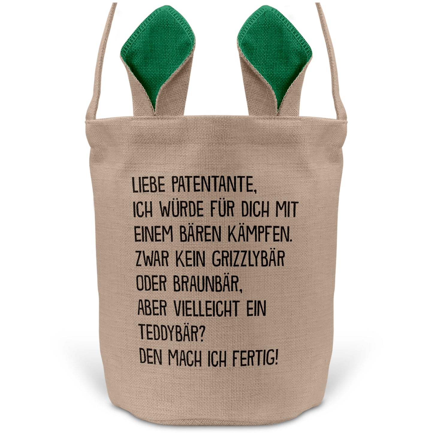22Feels® Patentante Patin Osterkorb mit Henkel Ostergeschenk Tragetasche Ostern Deko Osternest Körbchen Hasenohren (Beige/Grün)-Ostern Tragetasche-22Feels