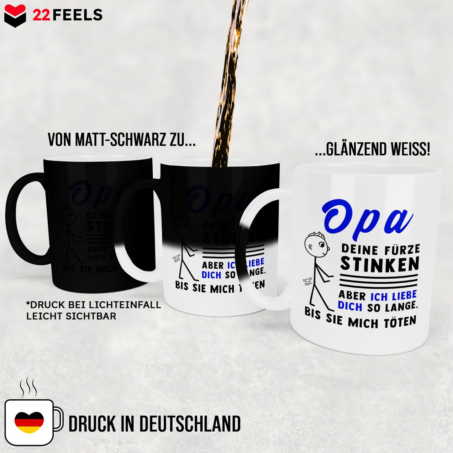 22Feels® Opa Geschenk - Zaubertasse mit Spruch (Matt-Schwarz und Weiss, 320ml)-Farbwechsel Tasse Matt 320ml-22Feels