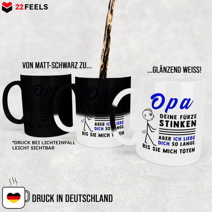 22Feels® Opa Geschenk - Zaubertasse mit Spruch (Matt-Schwarz und Weiss, 320ml)-Farbwechsel Tasse Matt 320ml-22Feels