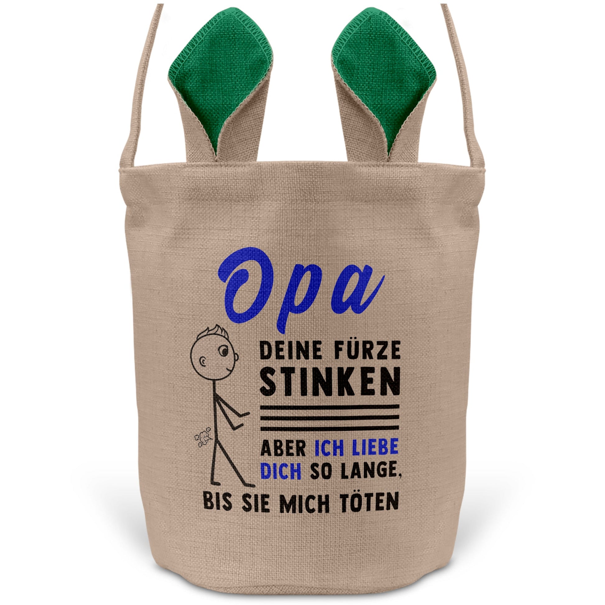 22Feels® Opa Grossvater Osterkorb mit Henkel Ostergeschenk Tragetasche Ostern Deko Osternest Körbchen Hasenohren (Beige/Grün)-Ostern Tragetasche-22Feels
