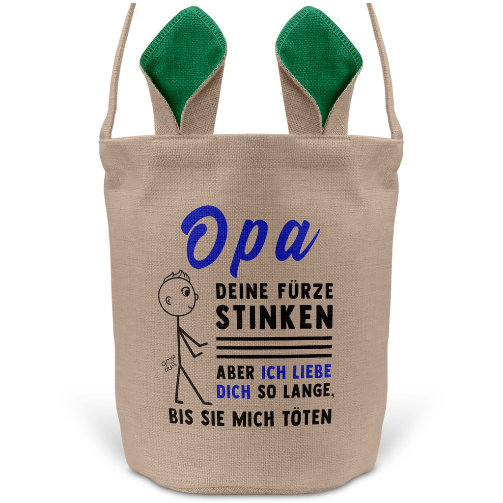 22Feels® Opa Grossvater Osterkorb mit Henkel Ostergeschenk Tragetasche Ostern Deko Osternest Körbchen Hasenohren (Beige/Grün)-Ostern Tragetasche-22Feels