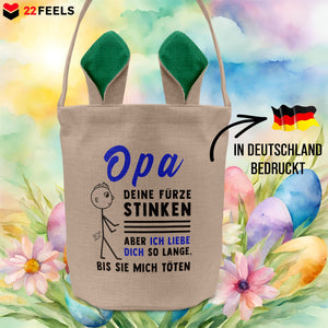 22Feels® Opa Grossvater Osterkorb mit Henkel Ostergeschenk Tragetasche Ostern Deko Osternest Körbchen Hasenohren (Beige/Grün)-Ostern Tragetasche-22Feels