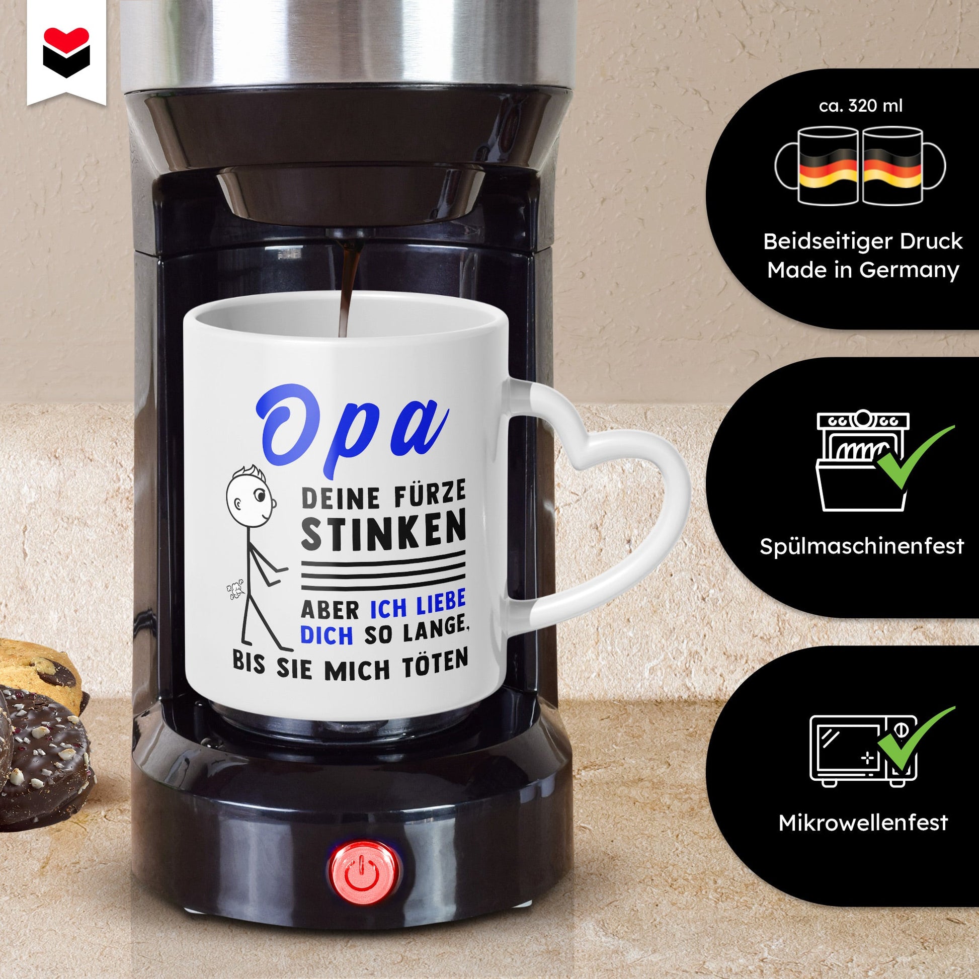 22Feels® Opa Geschenk - Tasse mit Spruch (Herzhenkel, Weiss, 320ml)-Tasse Weiss Herzhenkel 320ml-22Feels