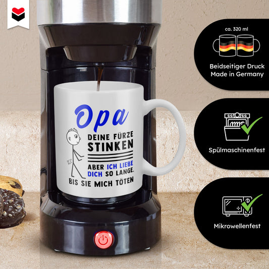 22Feels® ORIGINAL Grossvater Geschenk-Tasse mit Spruch - Opa, Deine Fürze Stinken (Weiss, 320ml)-Weisse Tasse 320ml-22Feels