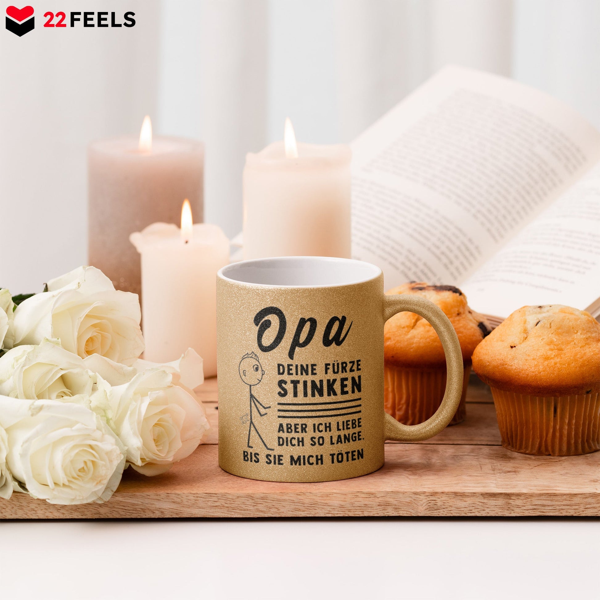 22Feels® Opa Geschenk - Glitzertasse mit Spruch (Gold, 320ml)-Glitzertasse Gold 320ml-22Feels