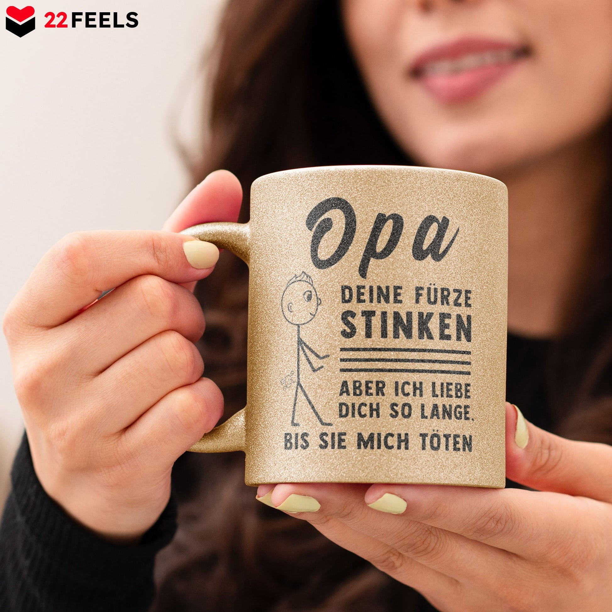 22Feels® Opa Geschenk - Glitzertasse mit Spruch (Gold, 320ml)-Glitzertasse Gold 320ml-22Feels