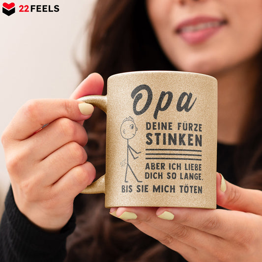 22Feels® Opa Geschenk - Glitzertasse mit Spruch (Gold, 320ml)-Glitzertasse Gold 320ml-22Feels