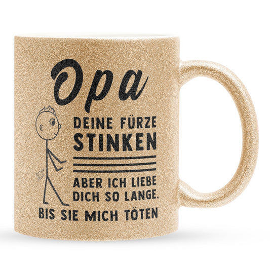 22Feels® Opa Geschenk - Glitzertasse mit Spruch (Gold, 320ml)-Glitzertasse Gold 320ml-22Feels