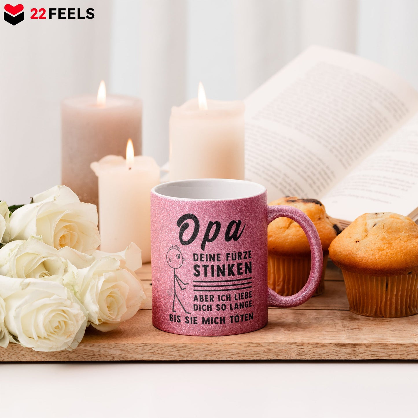 22Feels® Opa Geschenk - Glitzertasse mit Spruch (Pink, 320ml)-Glitzertasse Pink 320ml-22Feels