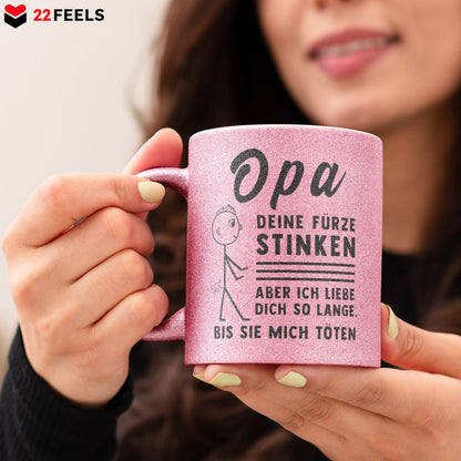 22Feels® Opa Geschenk - Glitzertasse mit Spruch (Pink, 320ml)-Glitzertasse Pink 320ml-22Feels