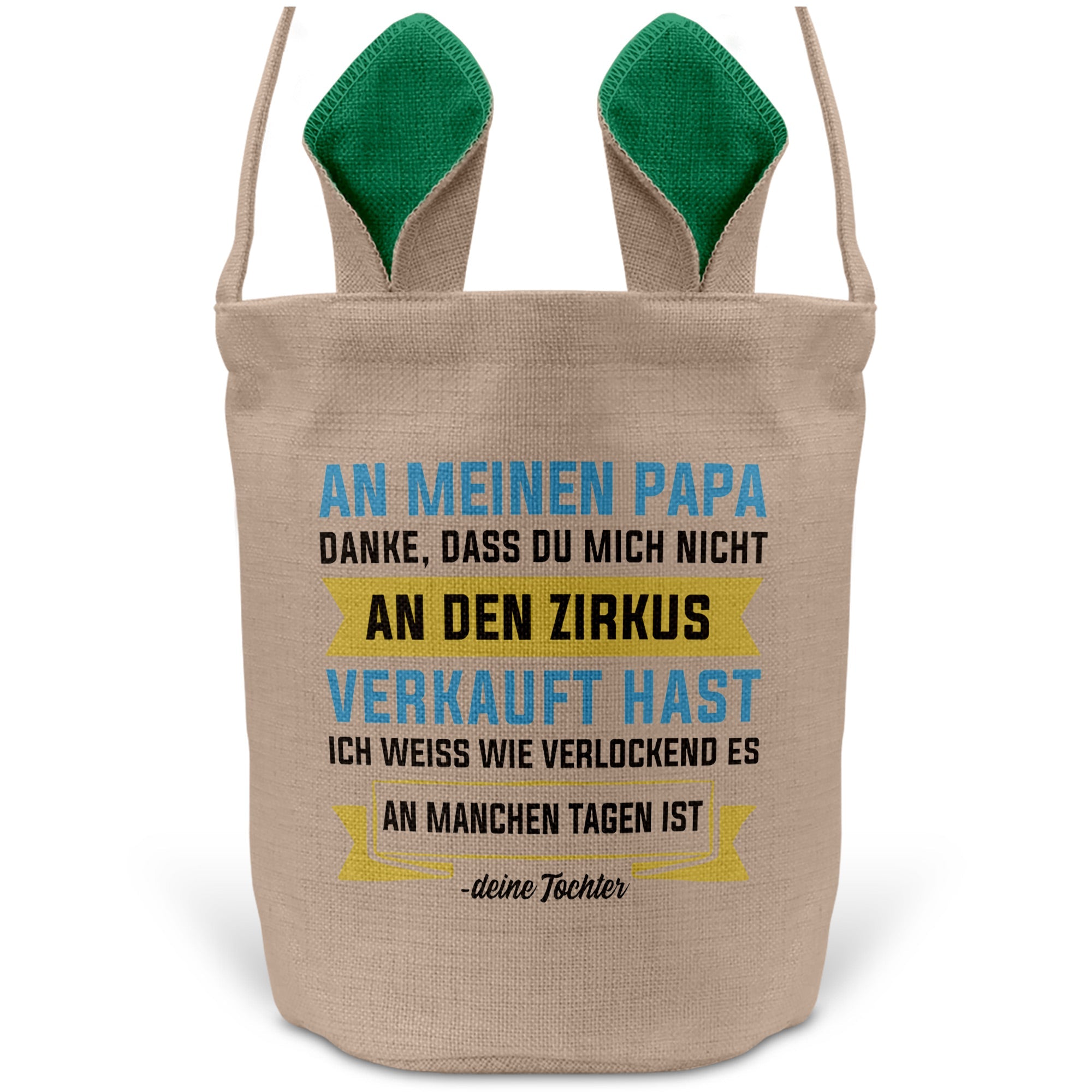 22Feels® Papa Osterkorb von Tochter Vater mit Henkel Ostergeschenk Tragetasche Ostern Deko Osternest Körbchen Hasenohren (Beige/Grün)-Ostern Tragetasche-22Feels