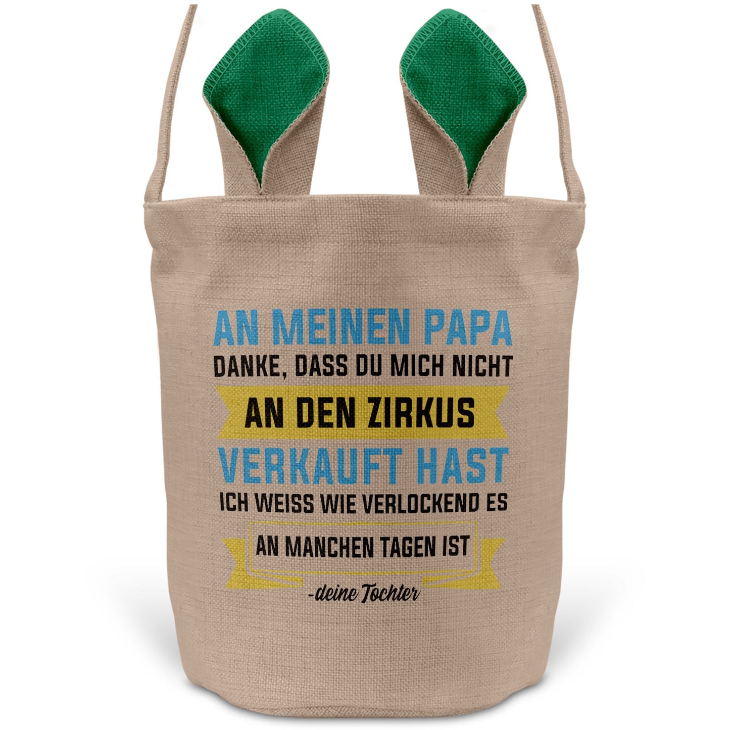 22Feels® Papa Osterkorb von Tochter Vater mit Henkel Ostergeschenk Tragetasche Ostern Deko Osternest Körbchen Hasenohren (Beige/Grün)-Ostern Tragetasche-22Feels
